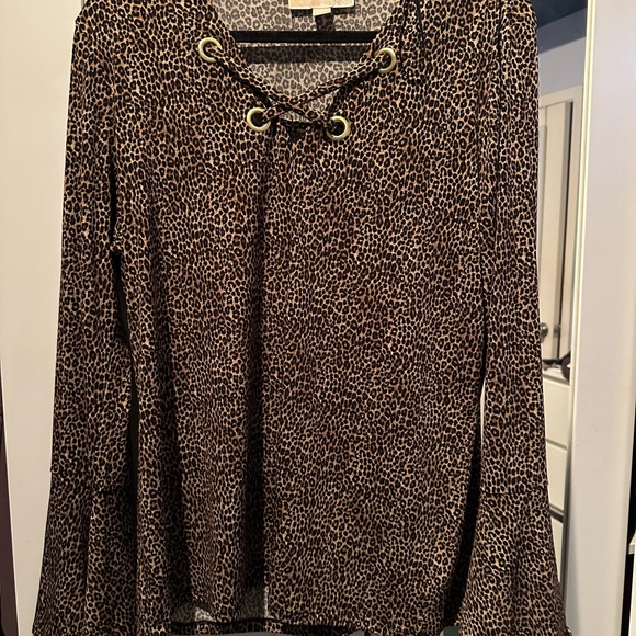 Michael Kors Leopard Print Lace-Up Long Sleeve Top - Picture 5 of 5